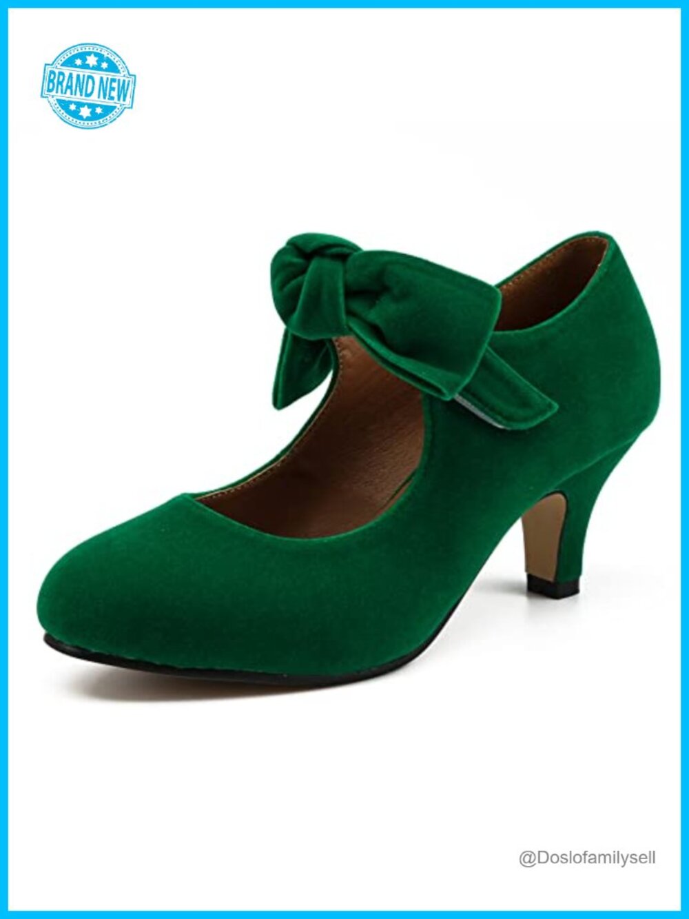 Women's Faux Velvet Bow Mary Jane Kitten Heels Round Toe Ankle Strap Dress Pumps